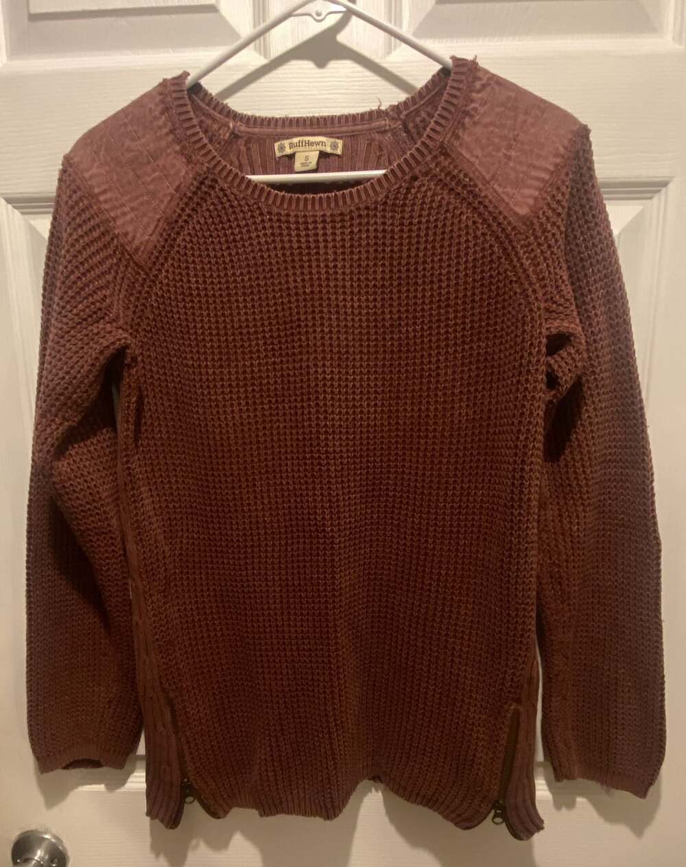 Ruff Hewn Sweater Size S BurgandyWaffle Knit